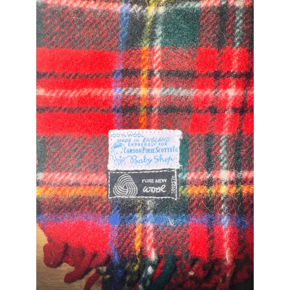 Vtg Carson Pirie Scott 100% Wool Blanket Red Tartan Plaid England 47